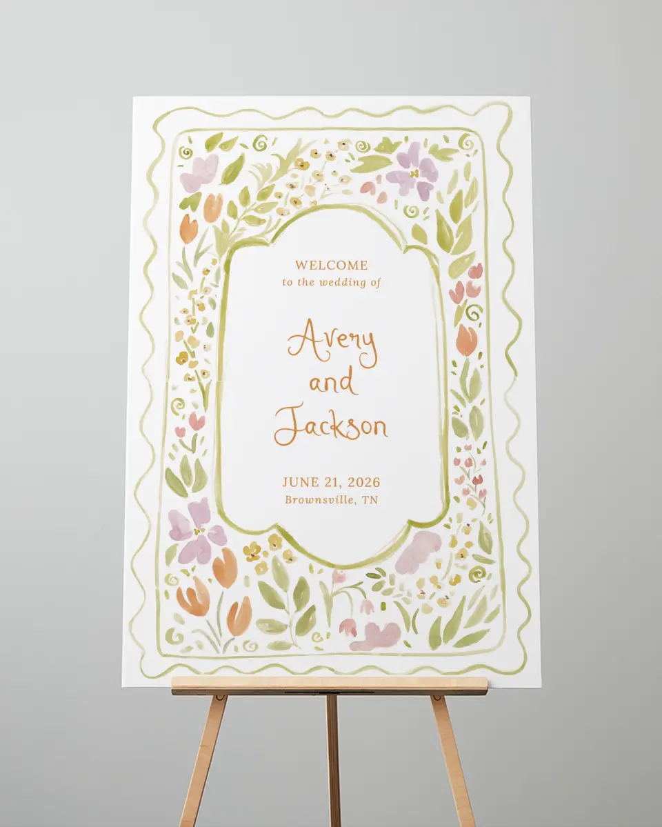 This is a 24" x 36" Welcome Sign called Floral Whimsy printed in full color