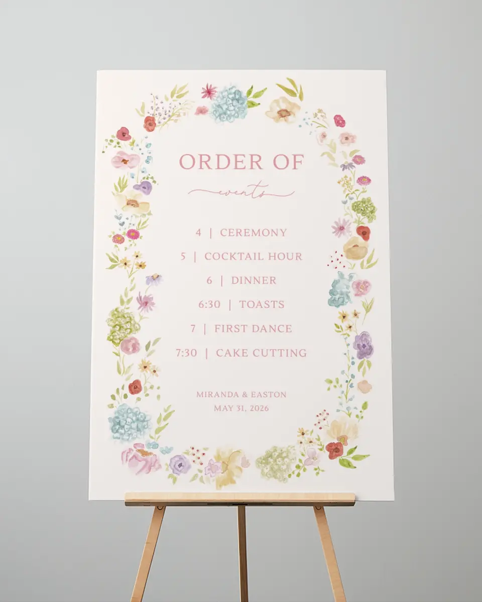 This is a 24" x 36" Schedule Sign called Dainty Garden printed in full color