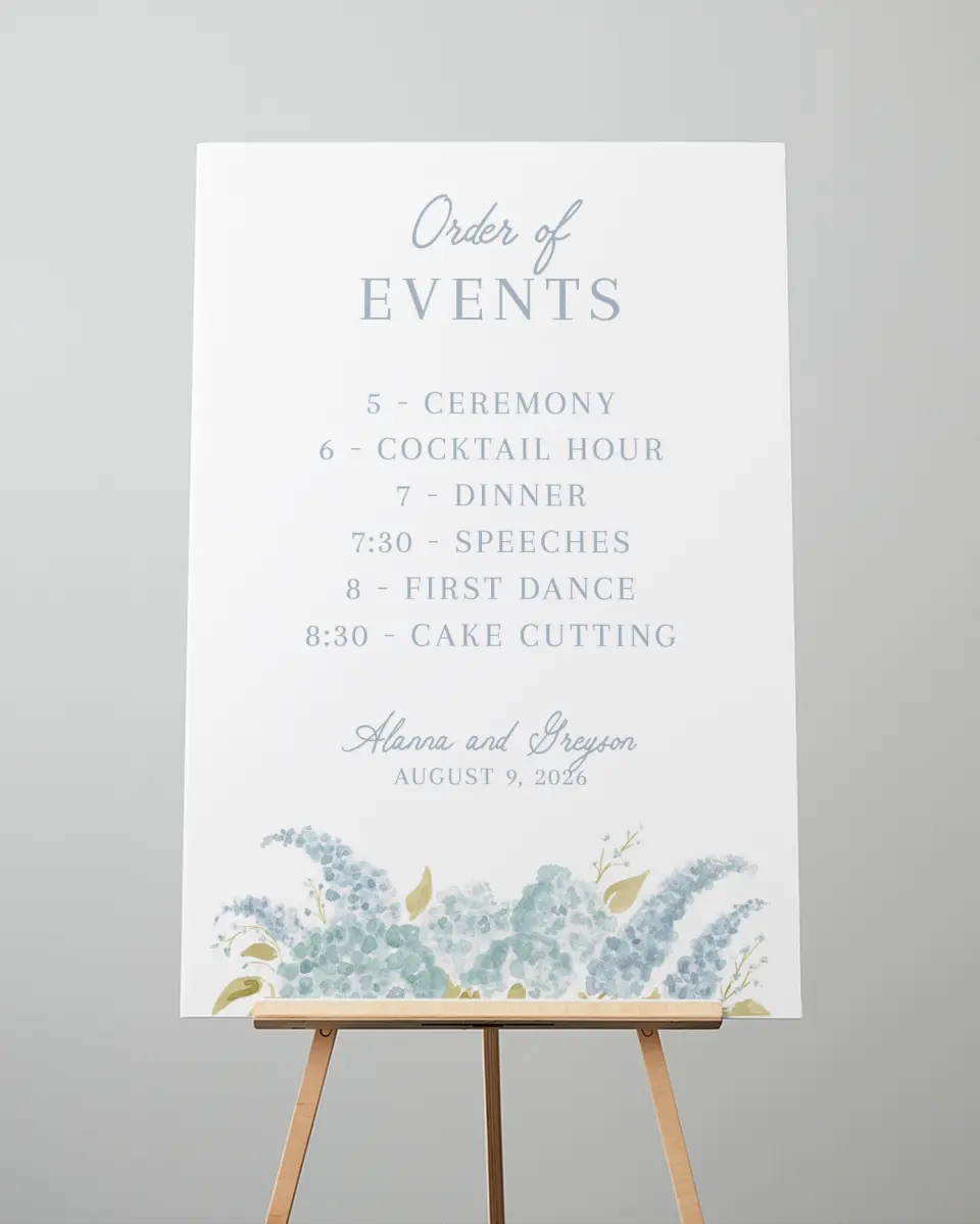 This is a 24" x 36" Schedule Sign called Dashing Delphinium printed in full color