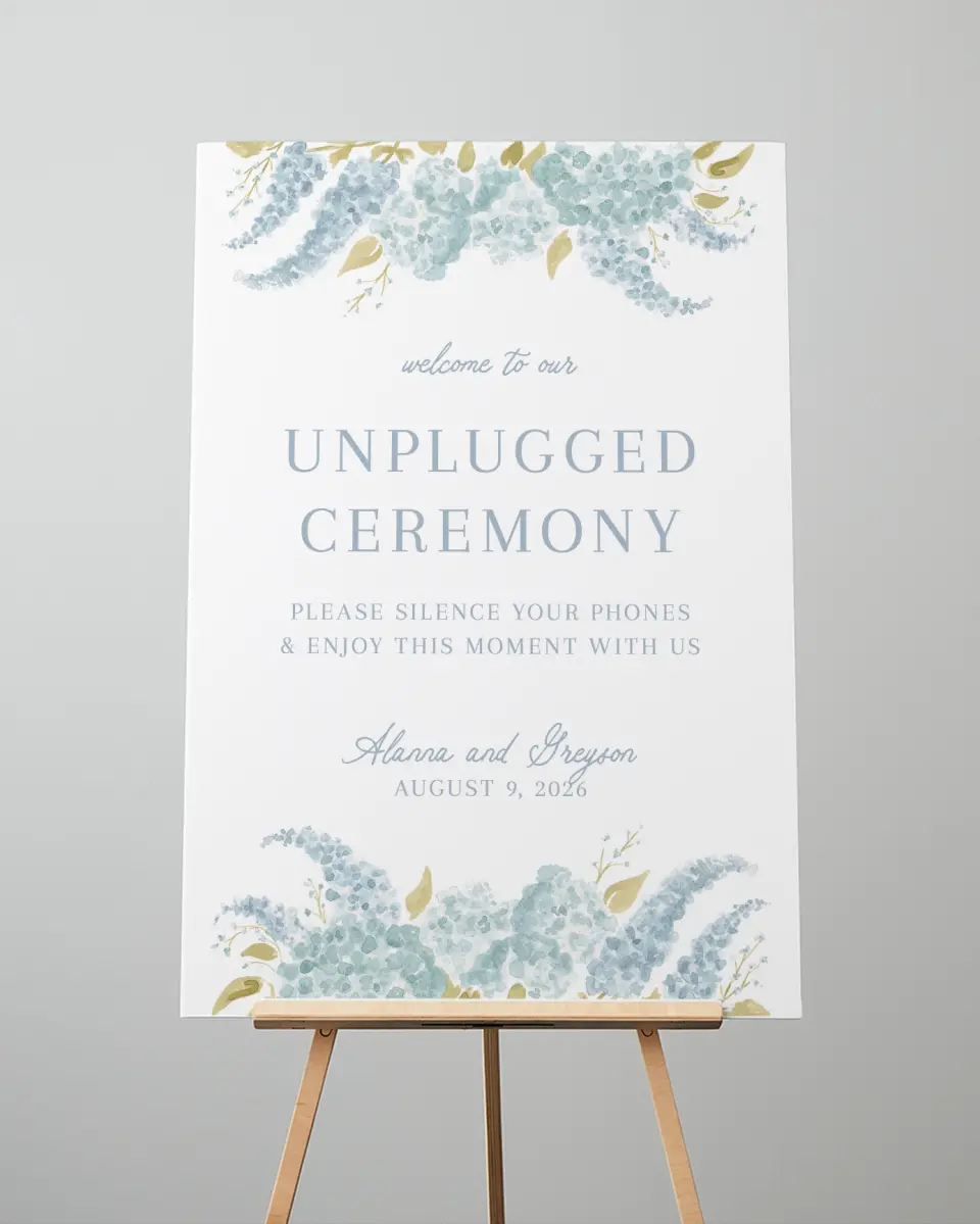 This is a 24" x 36" Unplugged Sign called Dashing Delphinium printed in full color