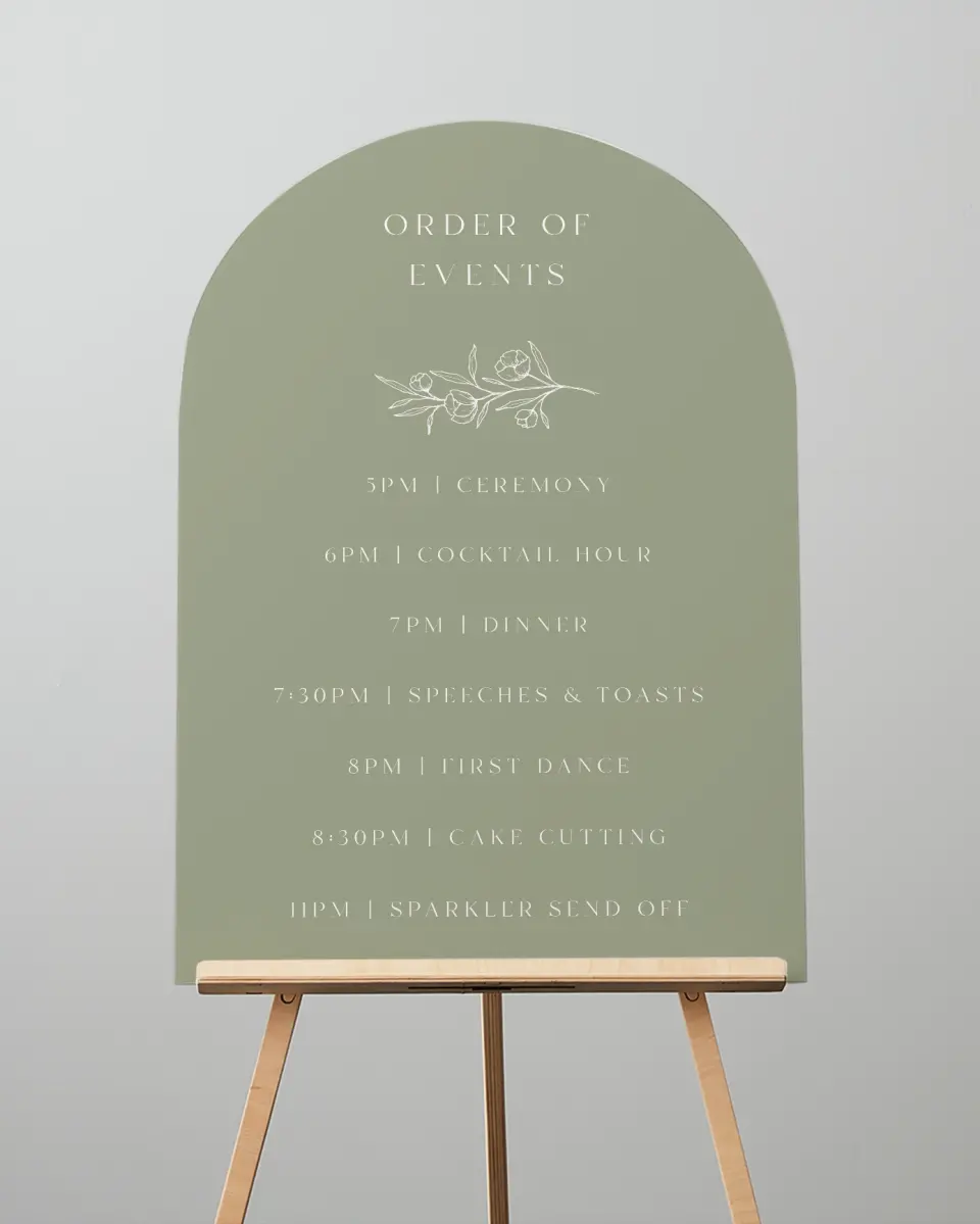 This is a 24" x 36" Arch Schedule Sign called The Jamine printed in full color