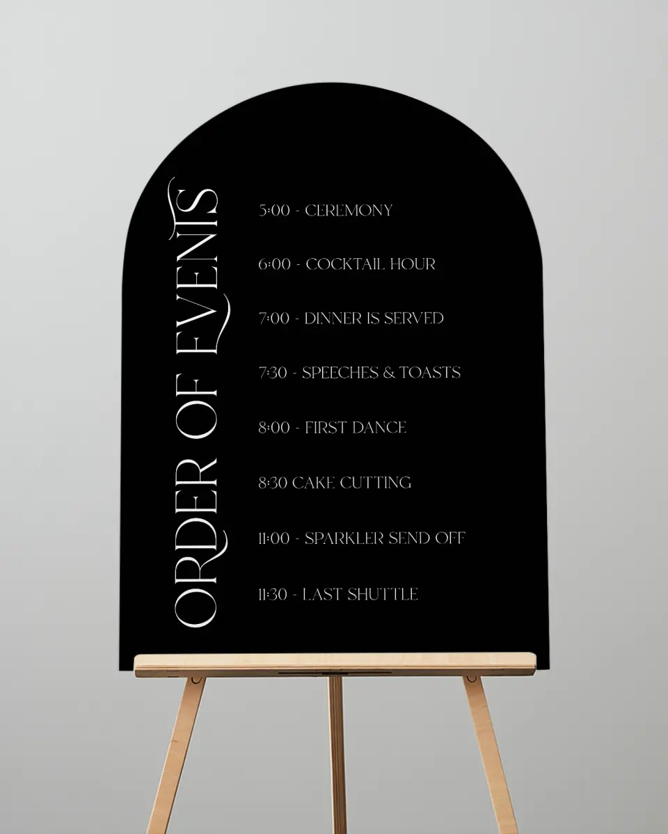 This is a 24" x 36" Arch Schedule Sign called The Lucy printed in full color