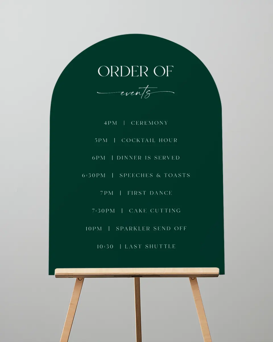 This is a 24" x 36" Arch Schedule Sign called The Olivia printed in full color
