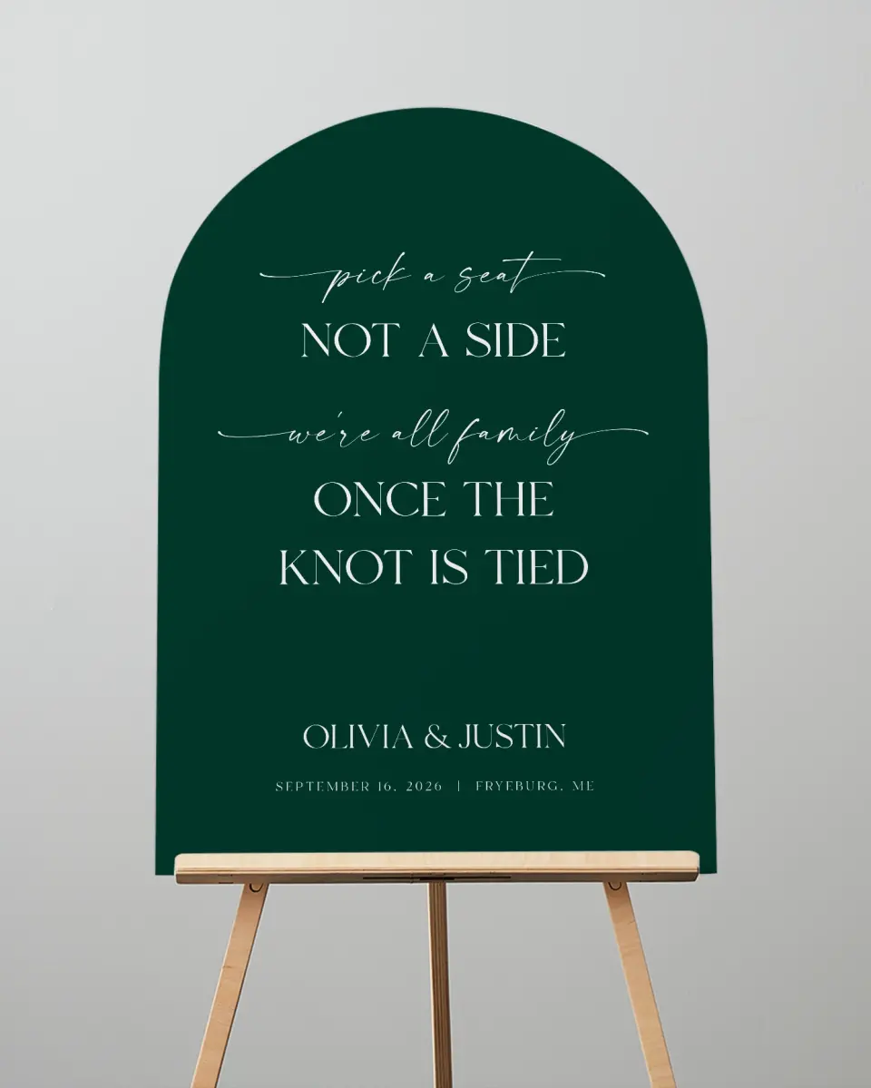 This is a 24" x 36" Arch Pick a Seat Sign called The Olivia printed in full color