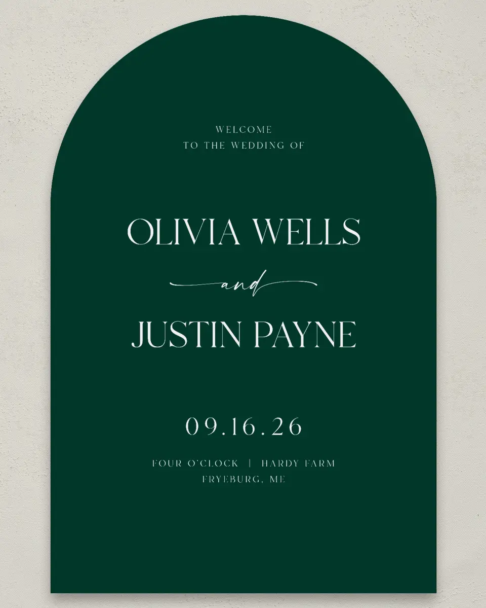 This is a 24" x 36" Arch Welcome Sign called The Olivia printed in full color