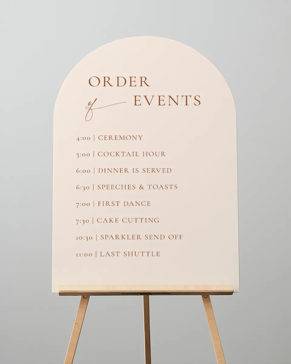 This is a 24" x 36" Arch Schedule Sign called The Kyleigh printed in full color