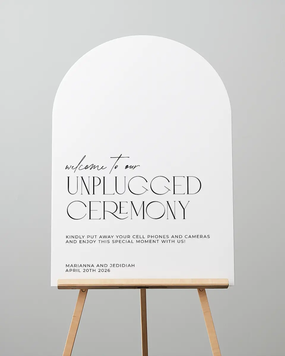 This is a 24" x 36" Arch Unplugged Sign called Blissful Vows printed in full color