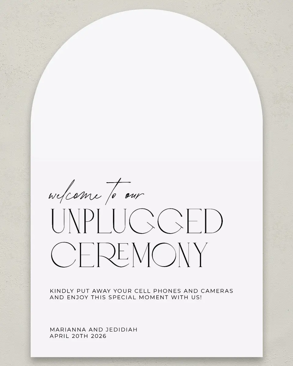 This is a 24" x 36" Arch Unplugged Sign called Blissful Vows printed in full color
