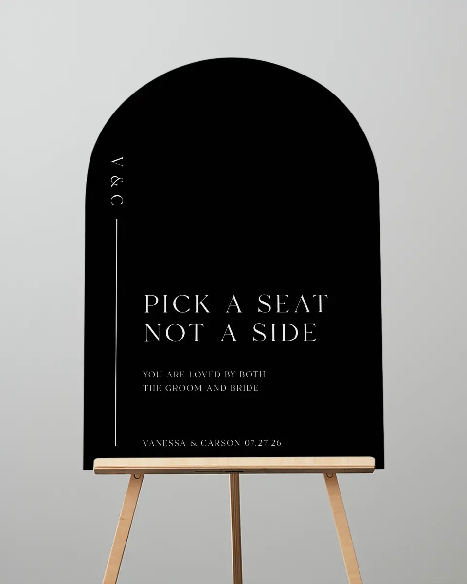 This is a 24" x 36" Arch Pick a Seat Sign called Endless Love printed in full color