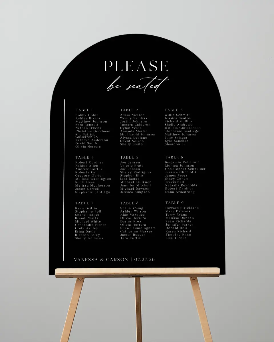 This is a 24" x 36" Arch Seating Chart Sign called Endless Love printed in full color