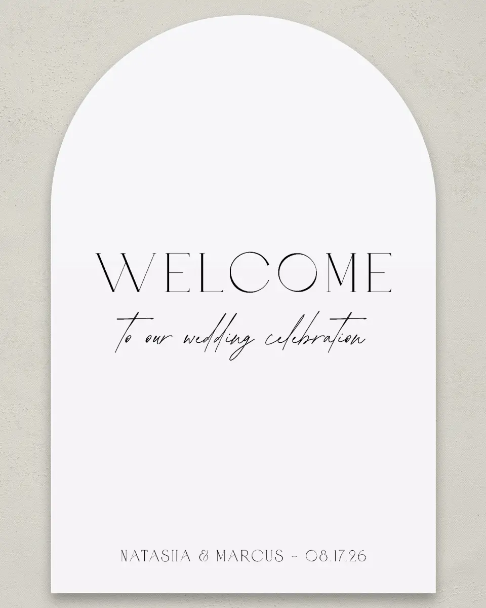 This is a 24" x 36" Arch Welcome Sign called Understated Elegance printed in full color