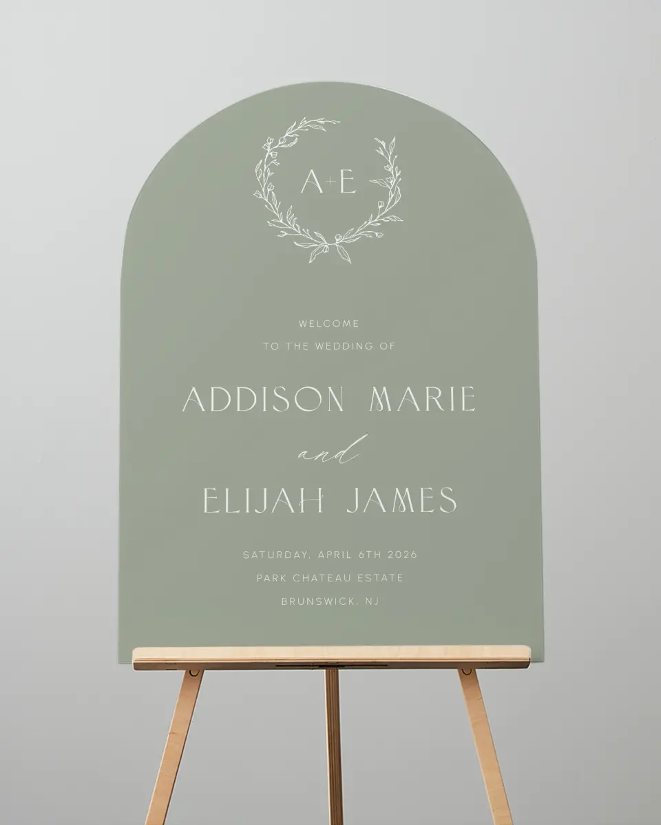 This is a 24" x 36" Arch Welcome Sign called Modern Monogram printed in full color