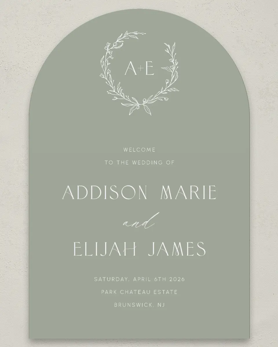 This is a 24" x 36" Arch Welcome Sign called Modern Monogram printed in full color