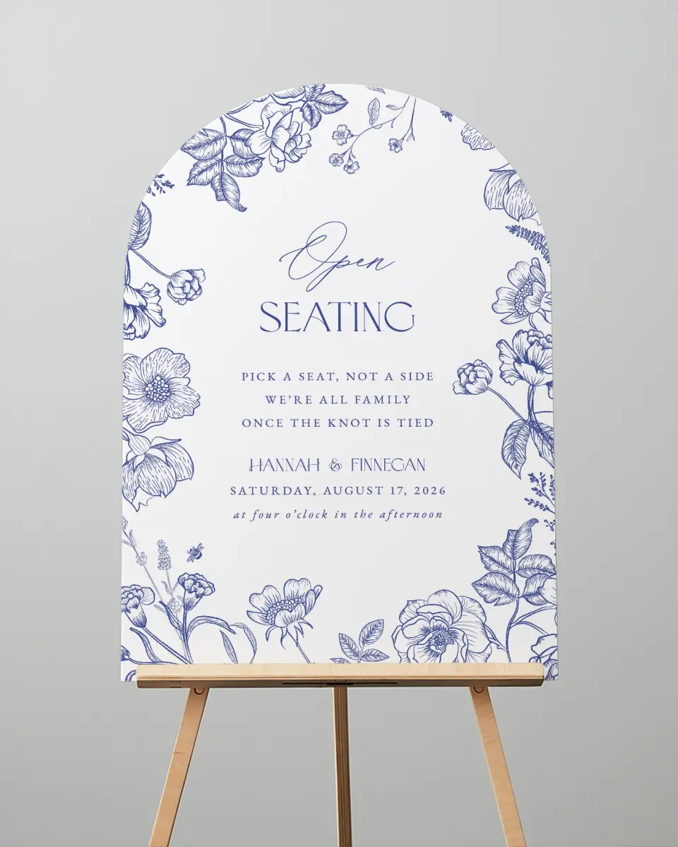 This is a 24" x 36" Arch Pick a Seat Sign called Modern Chinoiserie printed in full color