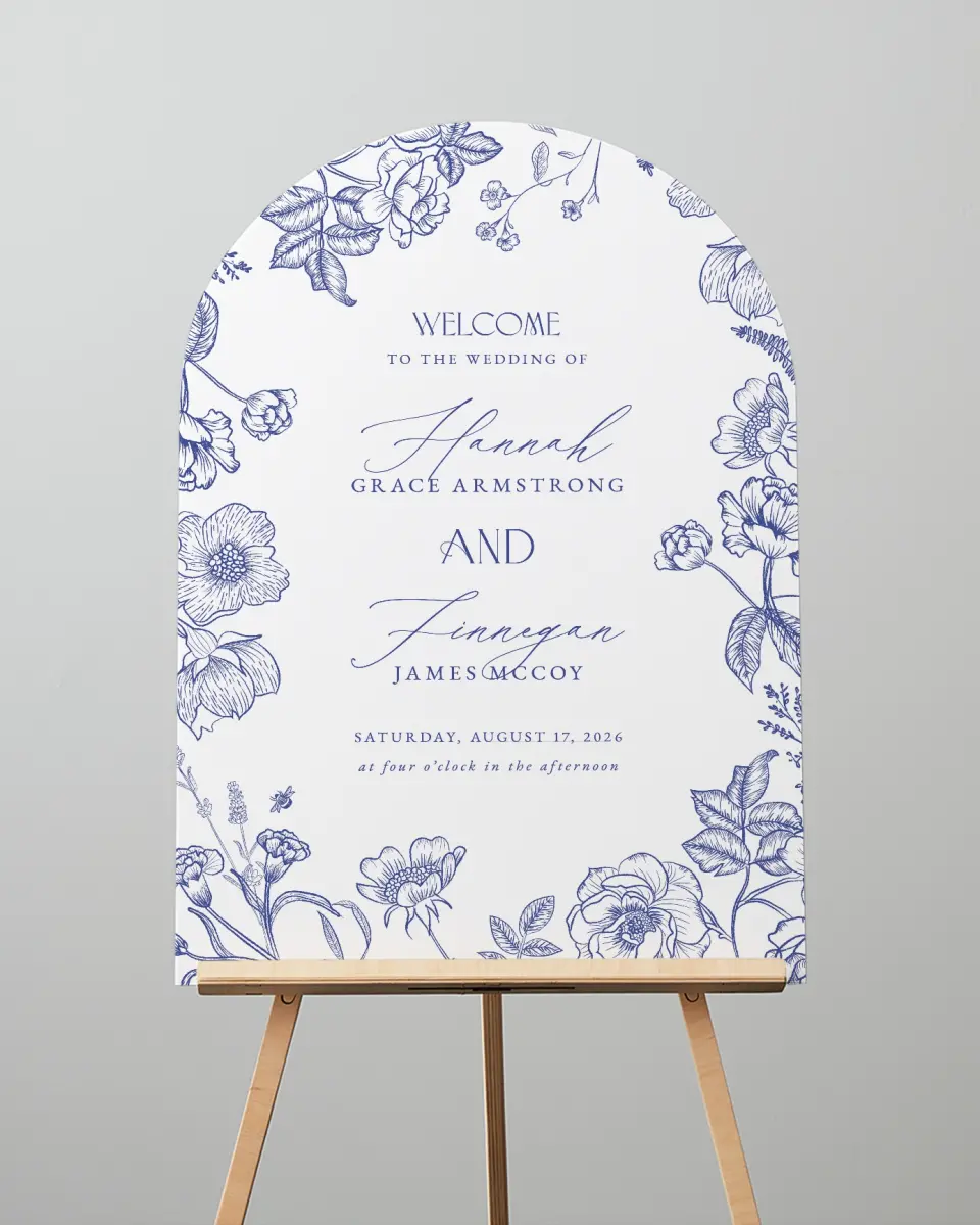 This is a 24" x 36" Arch Welcome Sign called Modern Chinoiserie printed in full color
