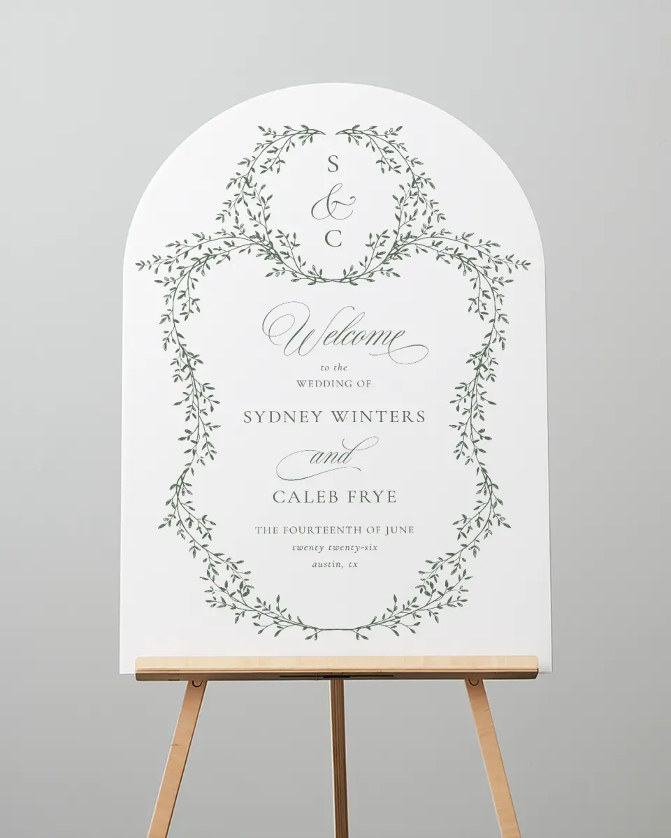 This is a 24" x 36" Arch Welcome Sign called Elegant Frame printed in full color