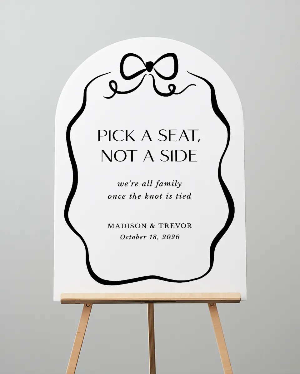 This is a 24" x 36" Arch Pick a Seat Sign called The Madison printed in full color