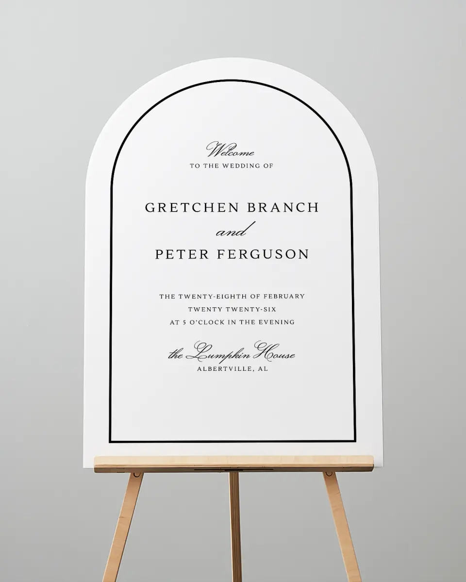 This is a 24" x 36" Arch Welcome Sign called Elegant Tradition printed in full color