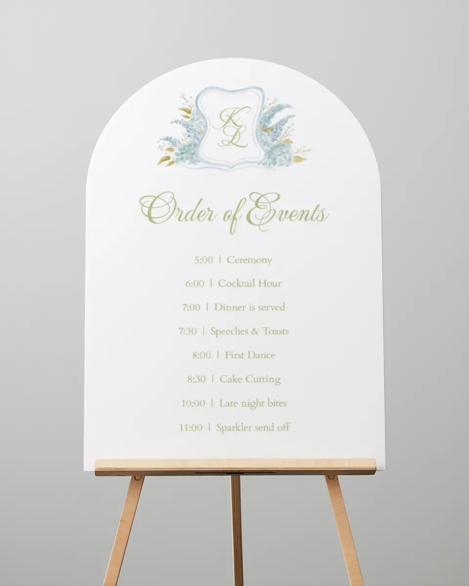 This is a 24" x 36" Arch Schedule Sign called Southern Belle printed in full color
