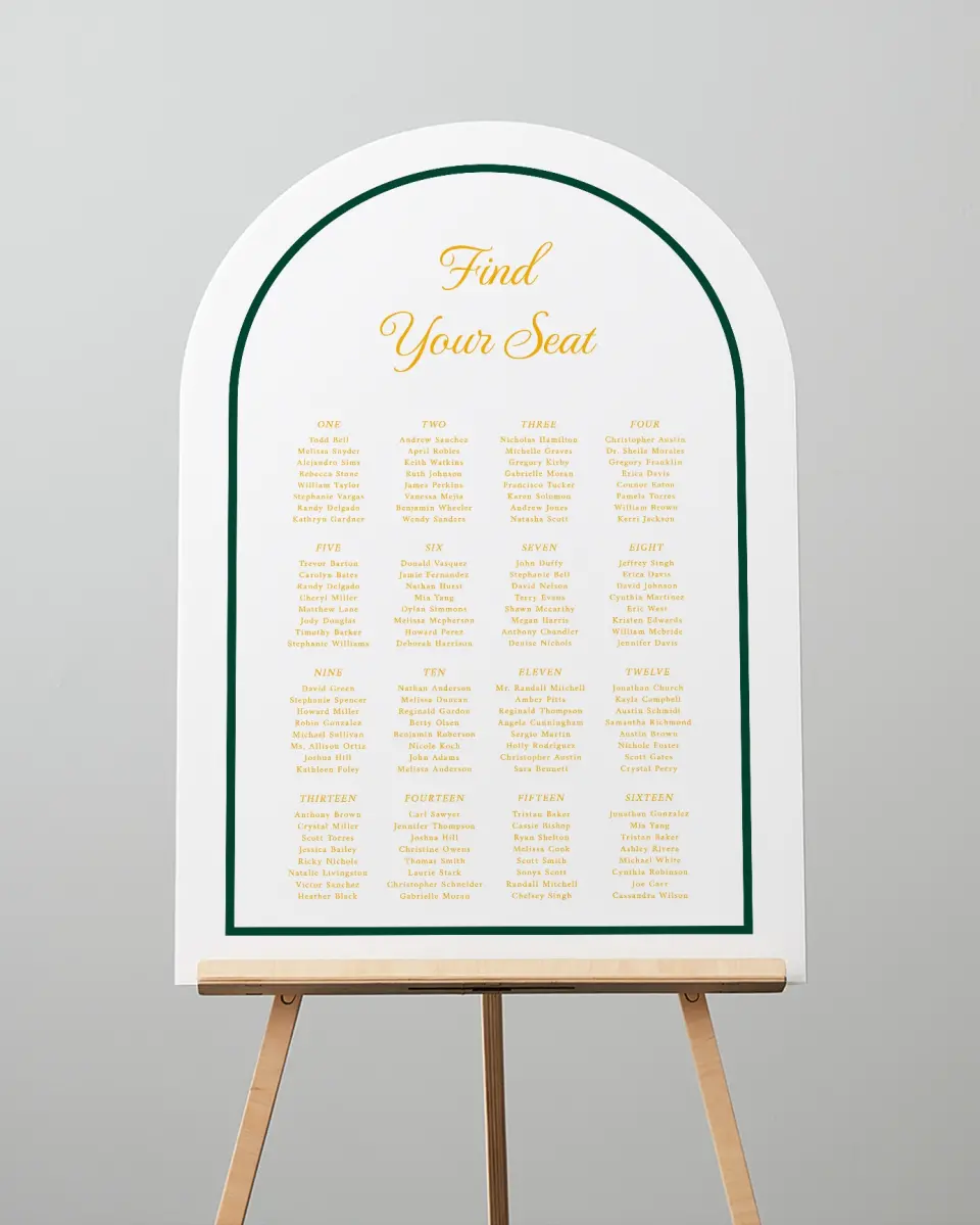 This is a 24" x 36" Arch Seating Chart Sign called Lasting Legacy printed in full color