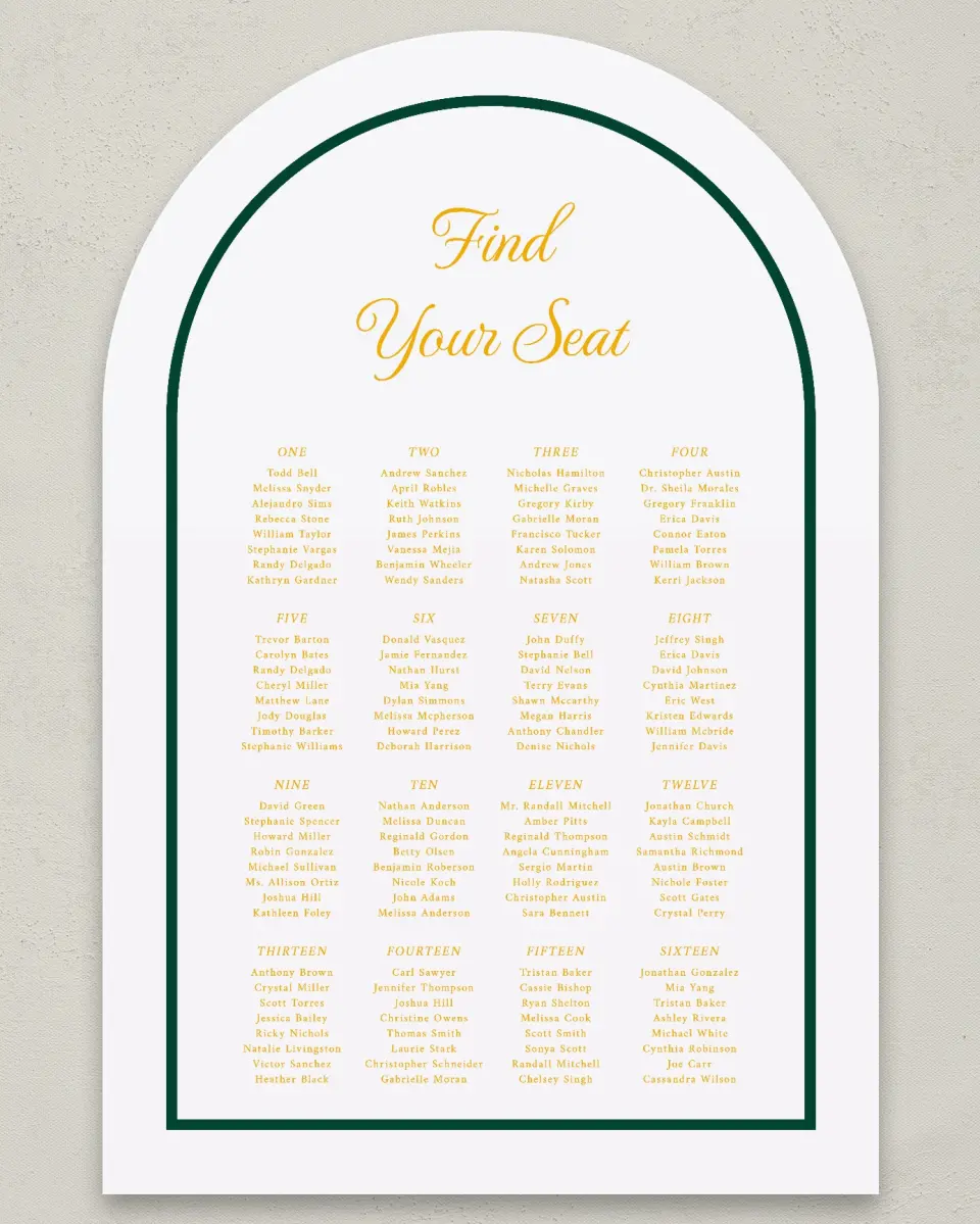 This is a 24" x 36" Arch Seating Chart Sign called Lasting Legacy printed in full color