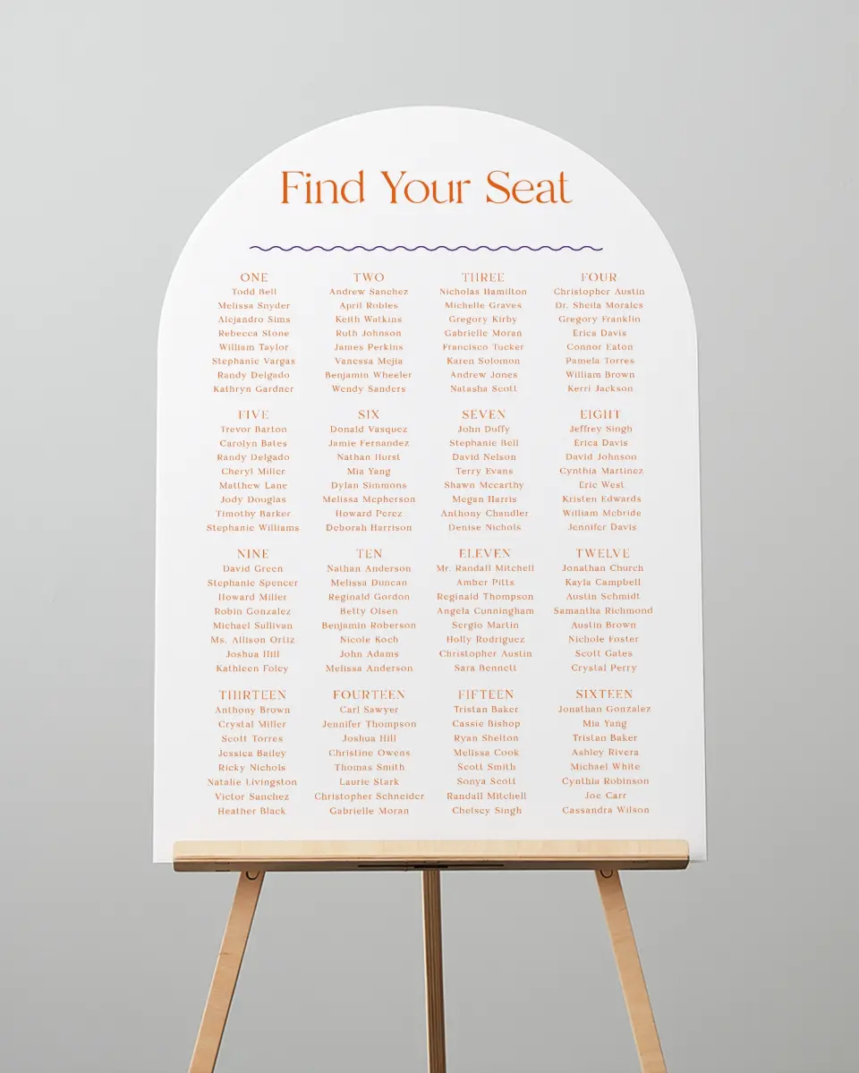 This is a 24" x 36" Arch Seating Chart Sign called Scholarly Soirée printed in full color