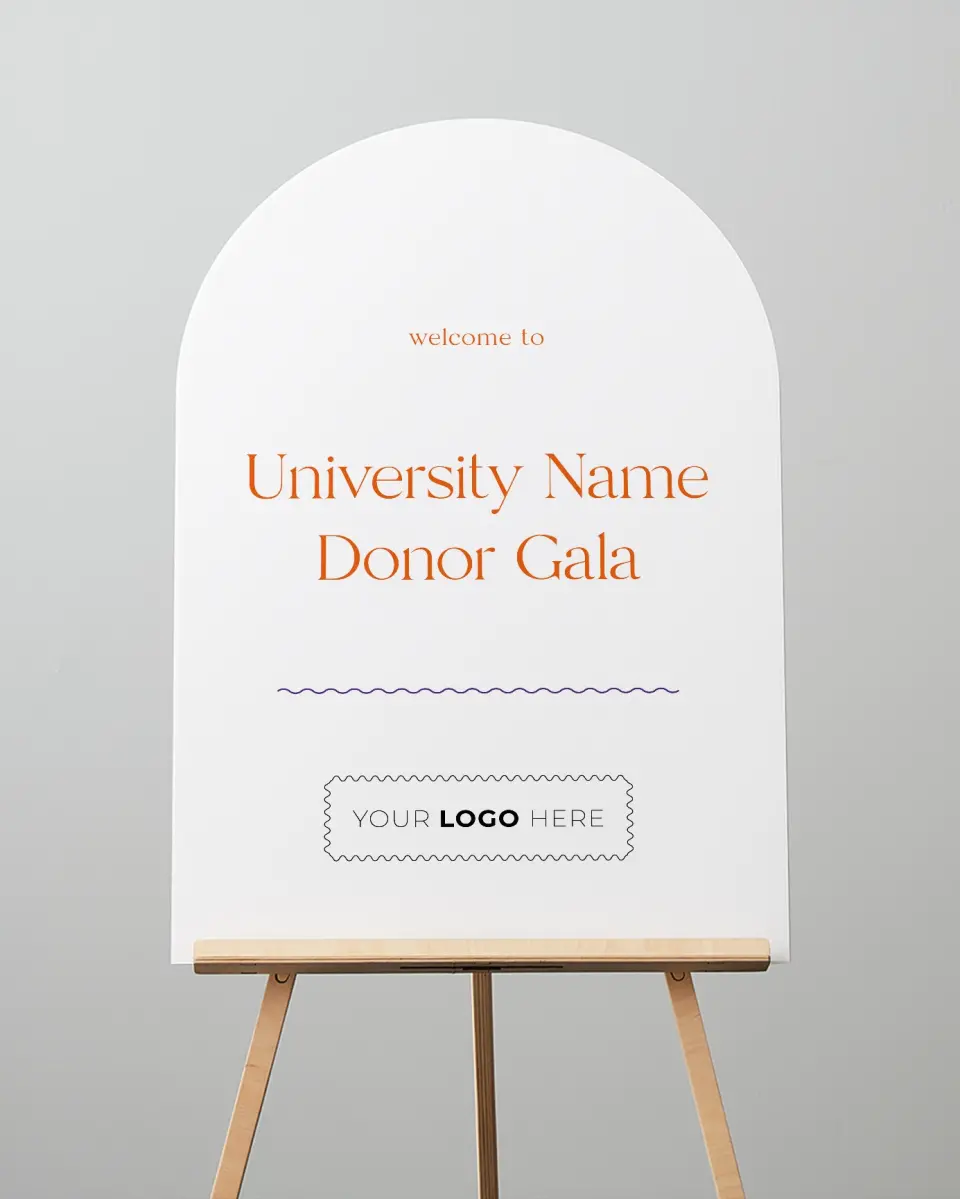 This is a 24" x 36" Arch Welcome Sign called Scholarly Soirée printed in full color