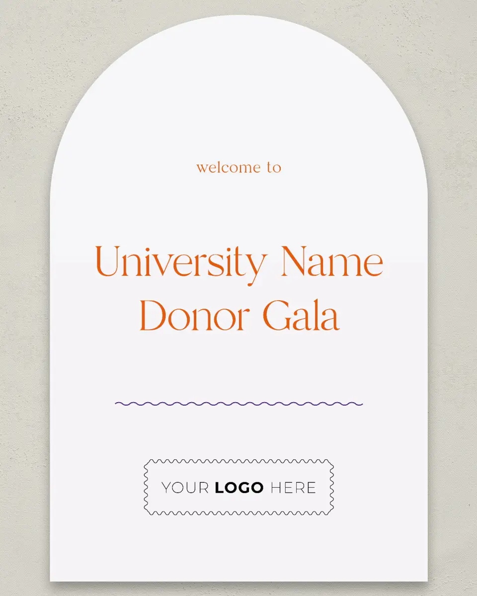 This is a 24" x 36" Arch Welcome Sign called Scholarly Soirée printed in full color