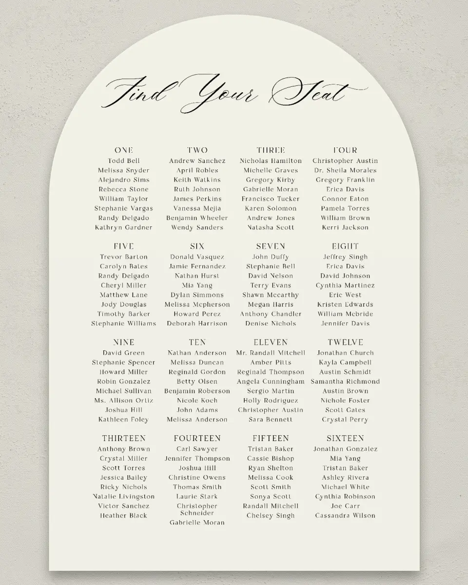 This is a 24" x 36" Arch Seating Chart Sign called Giving Grace printed in full color