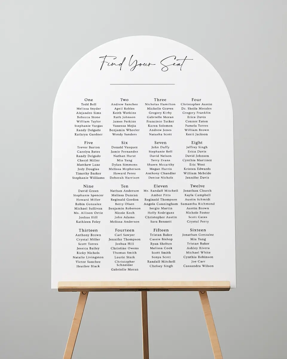 This is a 24" x 36" Arch Seating Chart Sign called Starlight Gala printed in full color