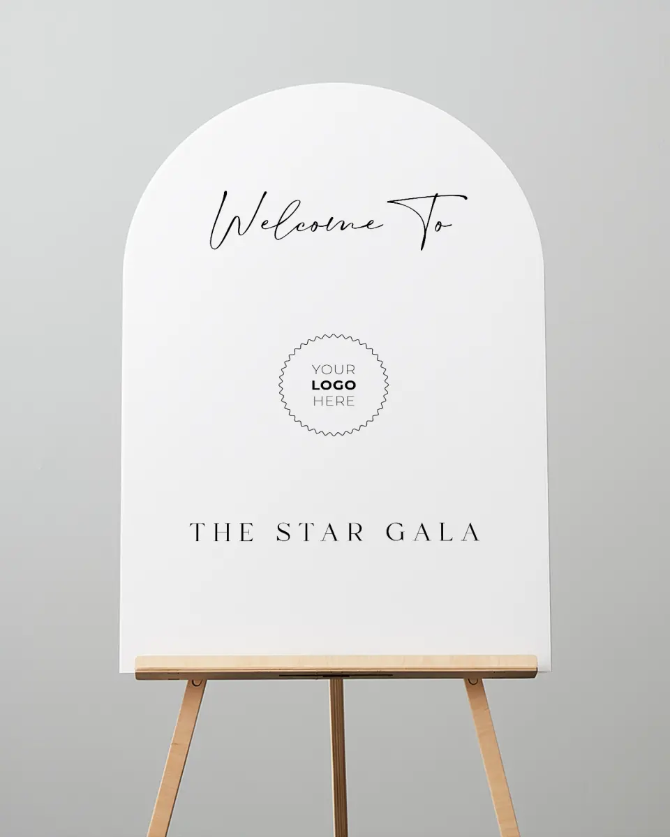 This is a 24" x 36" Arch Welcome Sign called Starlight Gala printed in full color