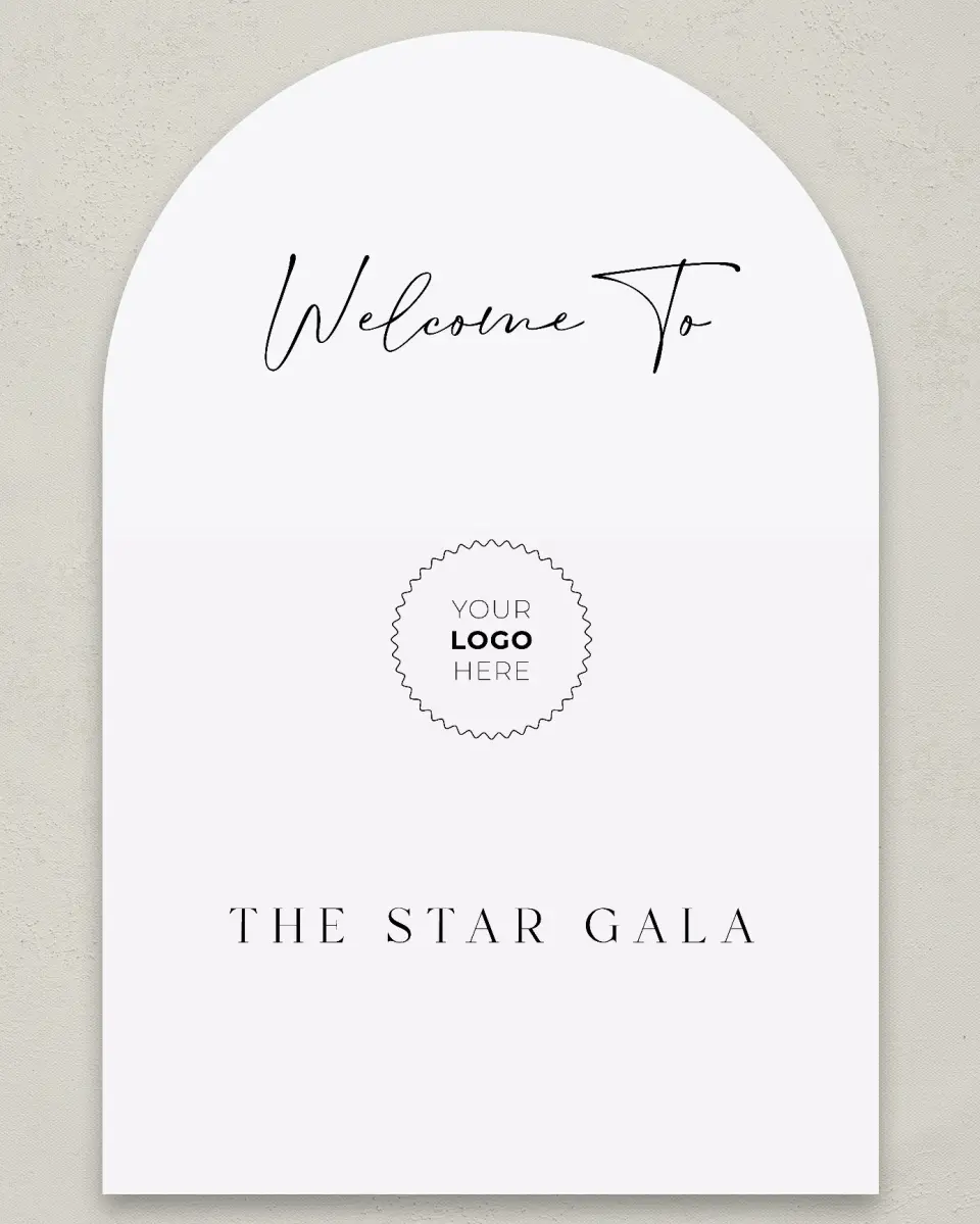 This is a 24" x 36" Arch Welcome Sign called Starlight Gala printed in full color