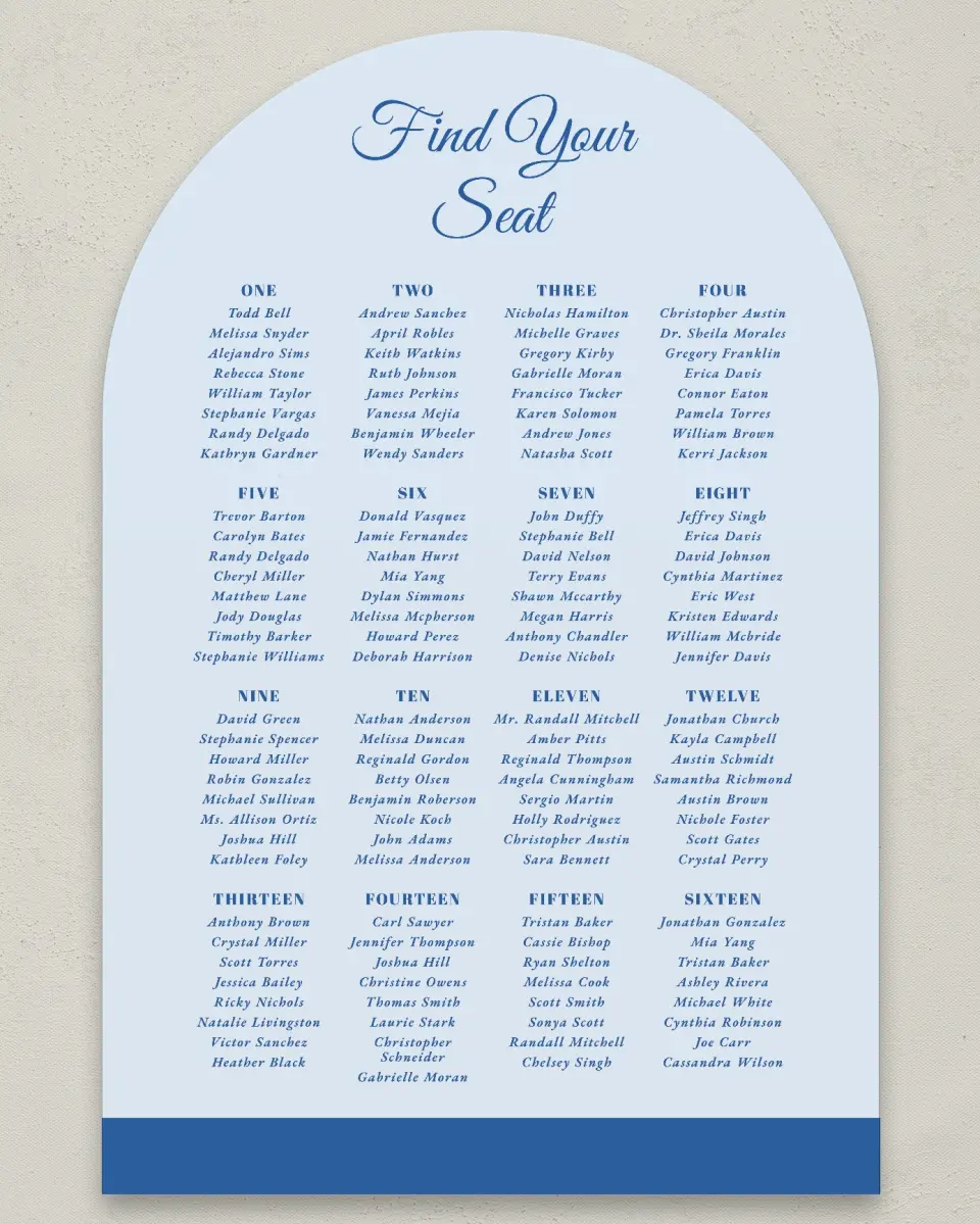 This is a 24" x 36" Arch Seating Chart Sign called Healing Hearts printed in full color