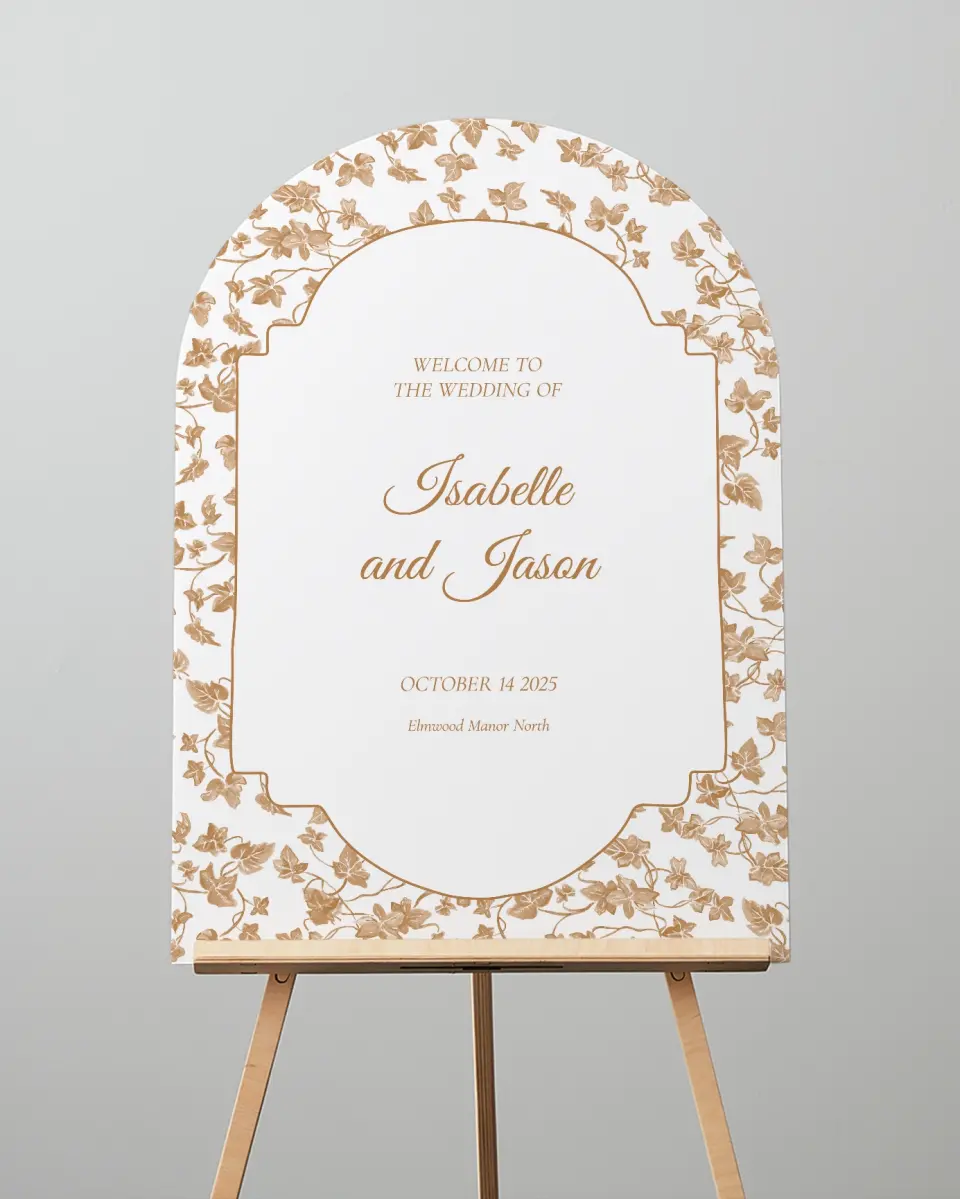 This is a 24" x 36" Arch Welcome Sign called Elegant Autumn printed in full color
