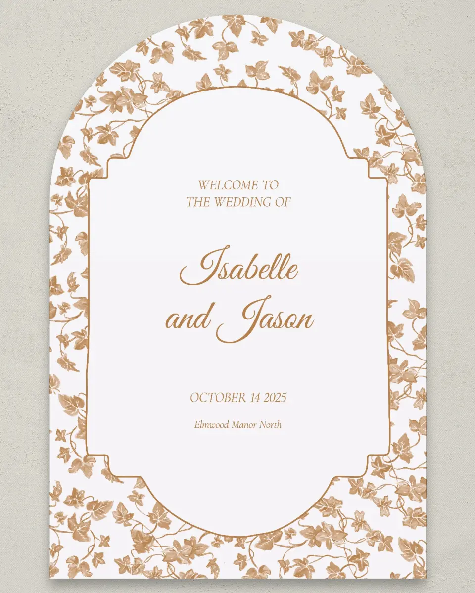 This is a 24" x 36" Arch Welcome Sign called Elegant Autumn printed in full color