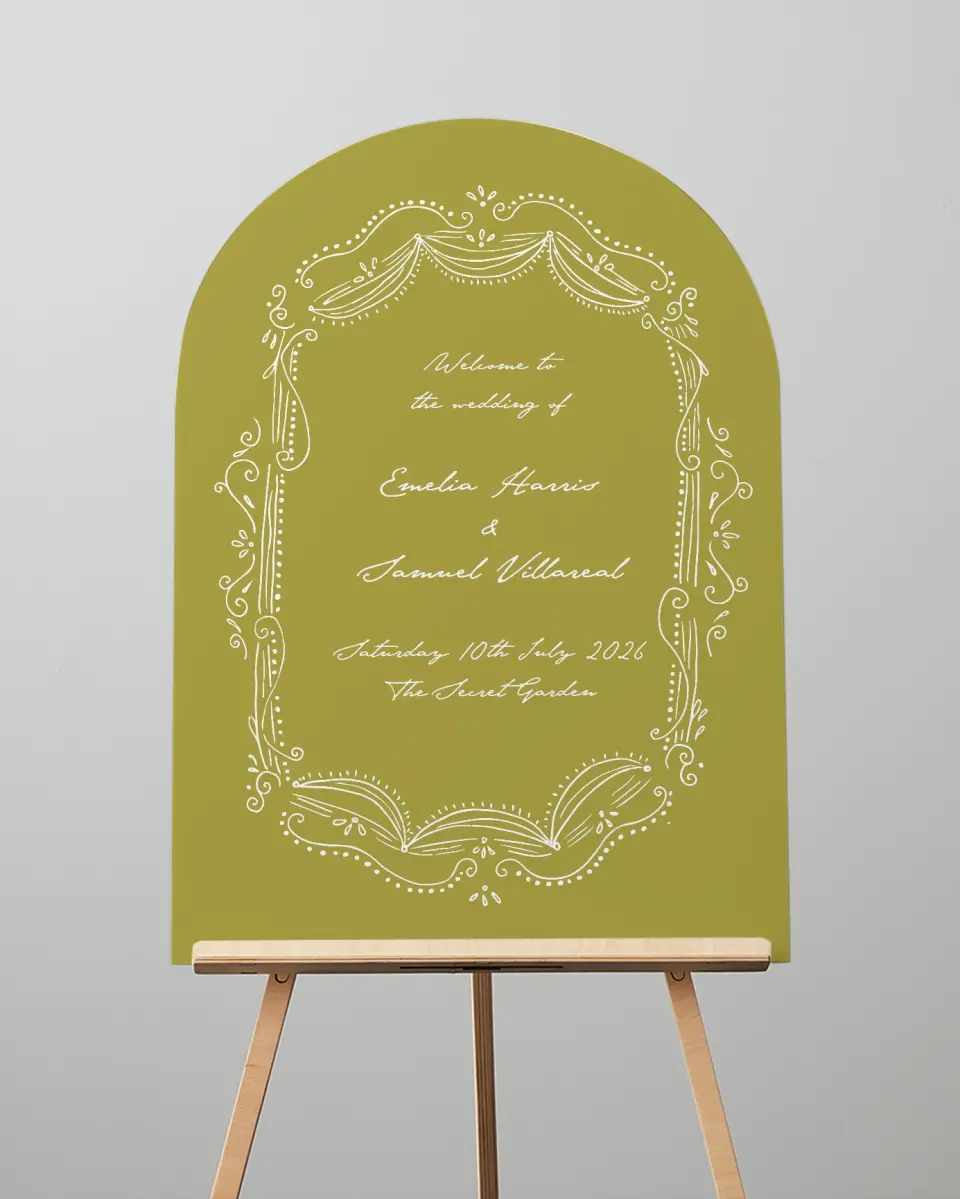 This is a 24" x 36" Arch Welcome Sign called With Love printed in full color