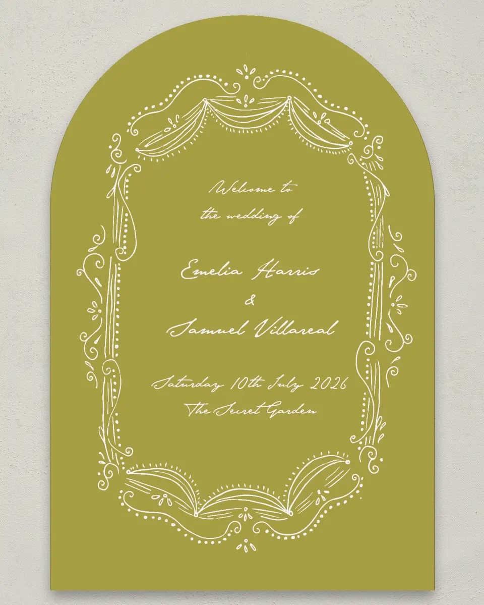 This is a 24" x 36" Arch Welcome Sign called With Love printed in full color