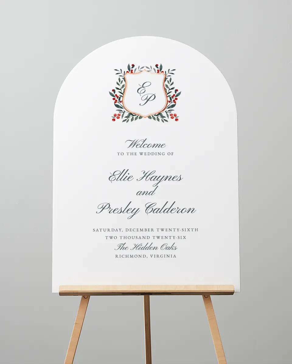 This is a 24" x 36" Arch Welcome Sign called Heirloom Holly printed in full color