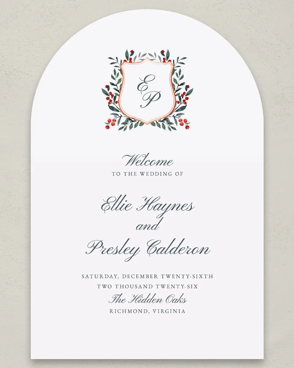 This is a 24" x 36" Arch Welcome Sign called Heirloom Holly printed in full color