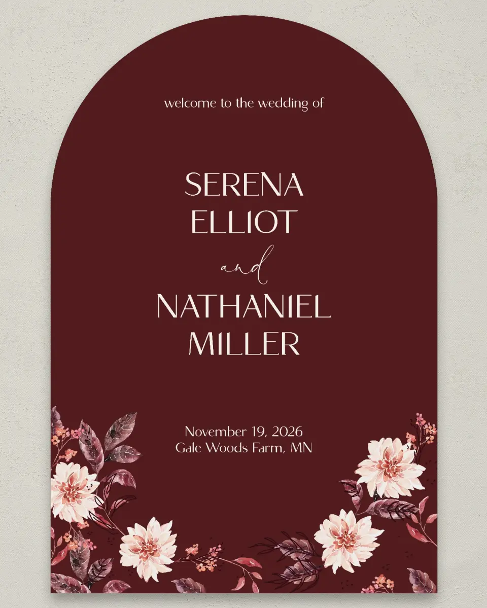 This is a 24" x 36" Arch Welcome Sign called Fall Florals printed in full color
