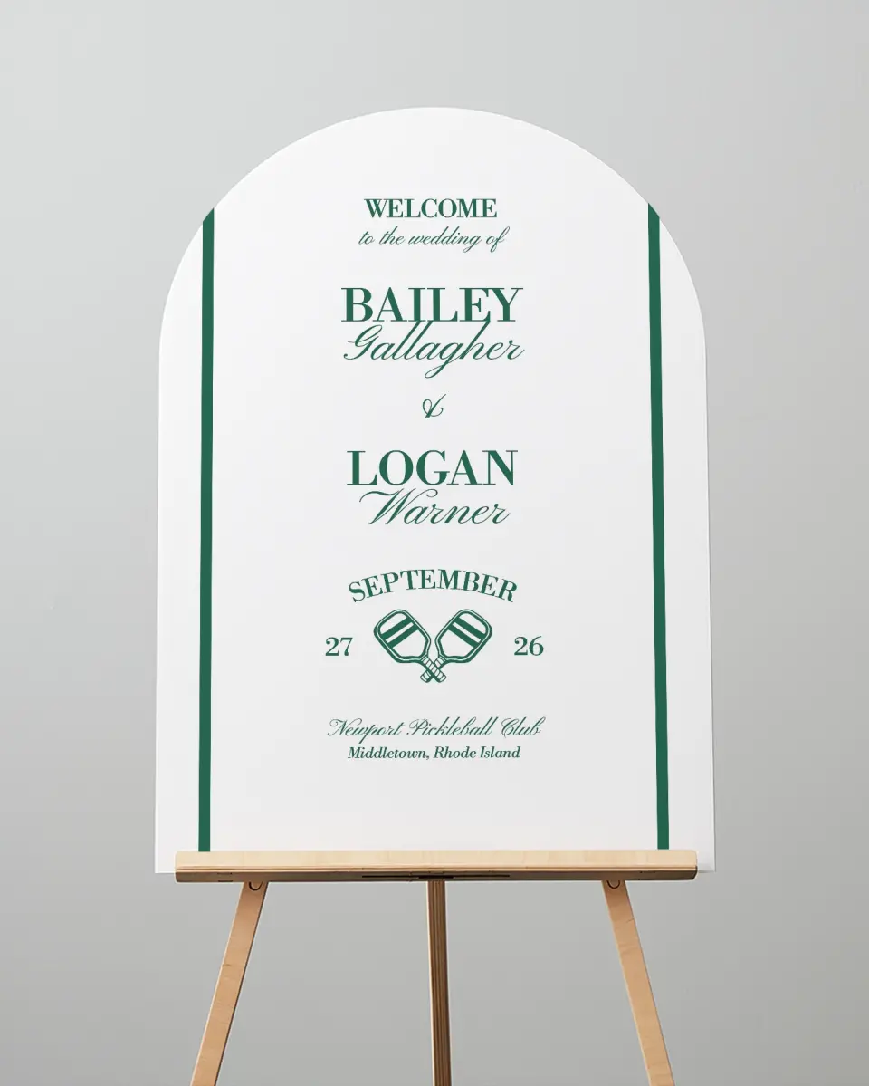 This is a 24" x 36" Arch Welcome Sign called Serving Up Forever printed in full color