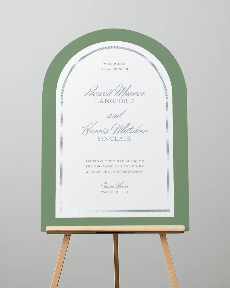 This is a 24" x 36" Arch Welcome Sign called Watch Hill printed in full color