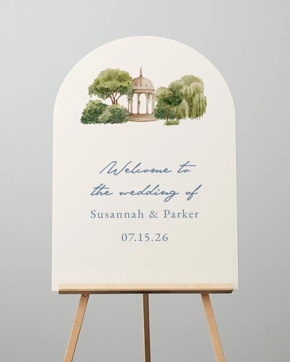This is a 24" x 36" Arch Welcome Sign called Rosewood printed in full color