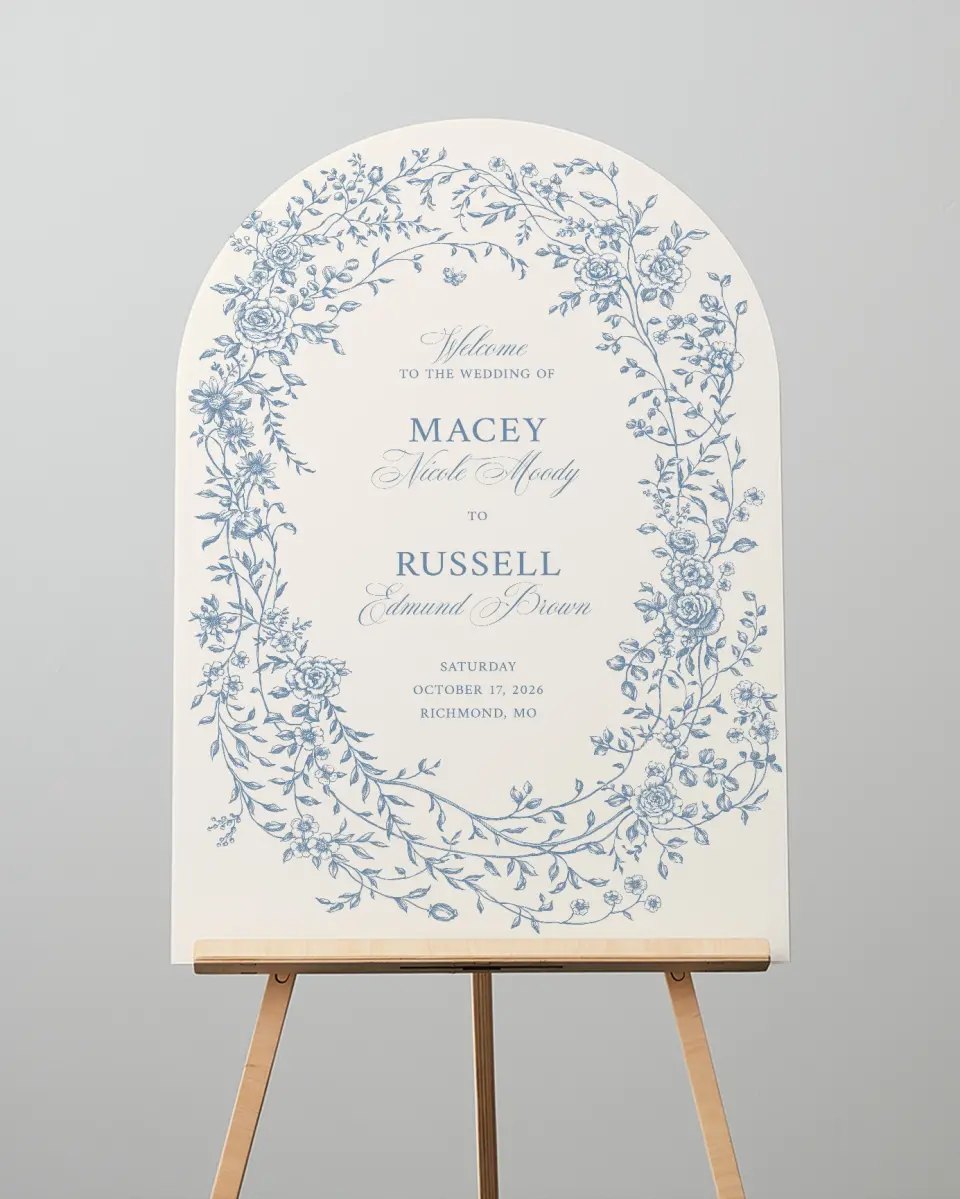 This is a 24" x 36" Arch Welcome Sign called Vintage Reverie printed in full color