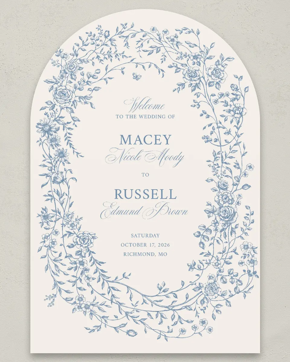 This is a 24" x 36" Arch Welcome Sign called Vintage Reverie printed in full color