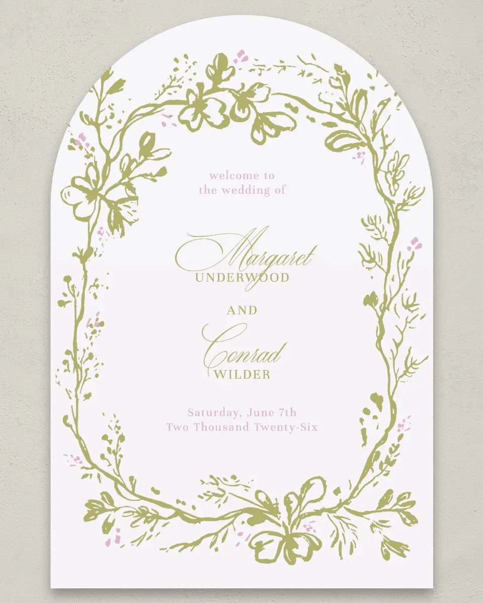 This is a 24" x 36" Arch Welcome Sign called Evening in Bloom printed in full color