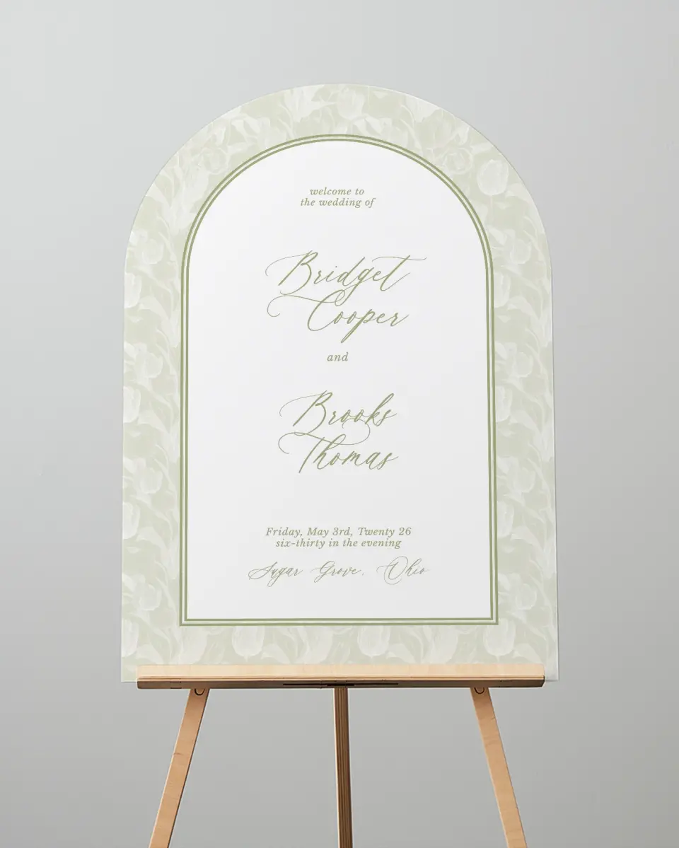 This is a 24" x 36" Arch Welcome Sign called Timeless Tulips printed in full color