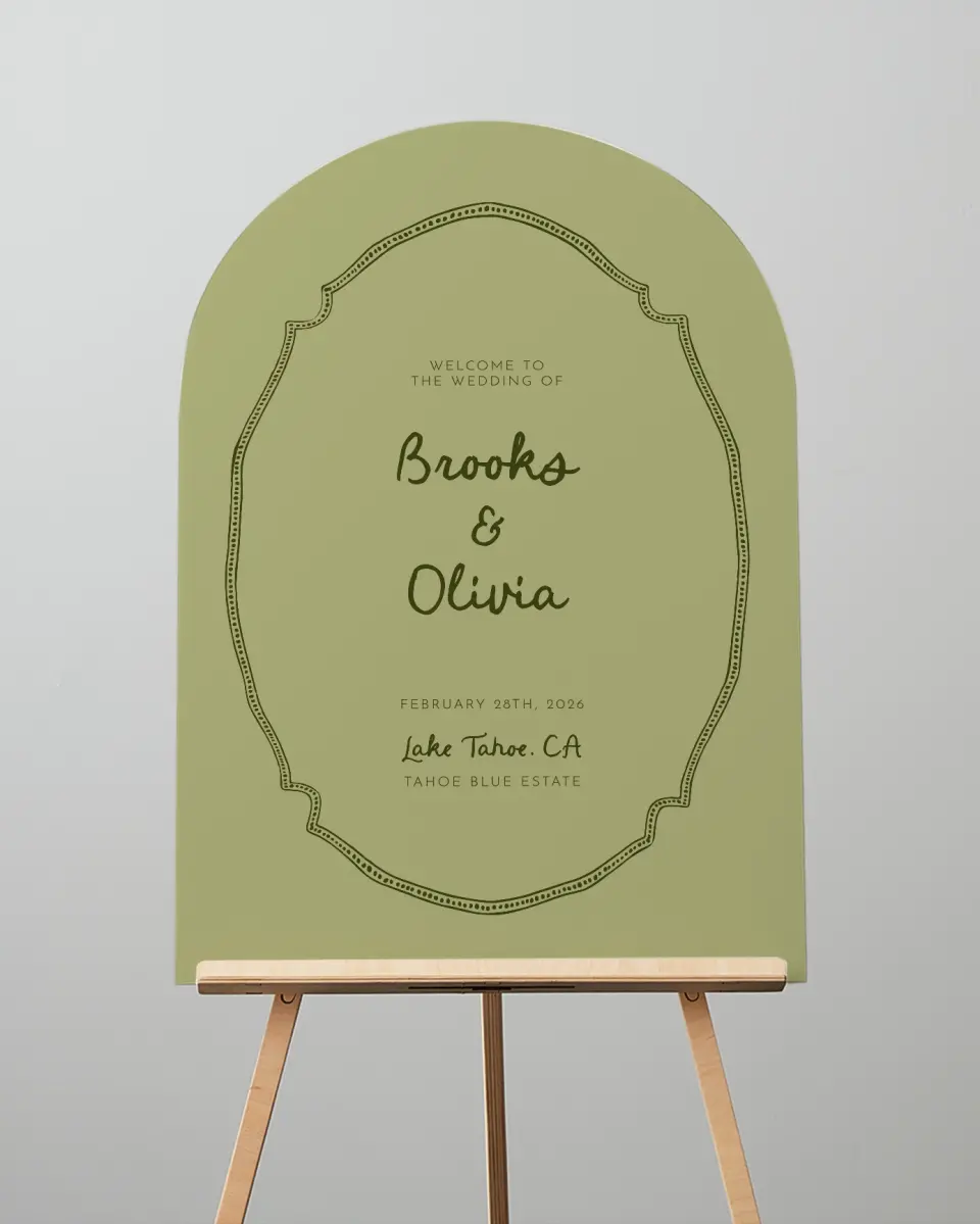 This is a 24" x 36" Arch Welcome Sign called Scalloped Elegance printed in full color