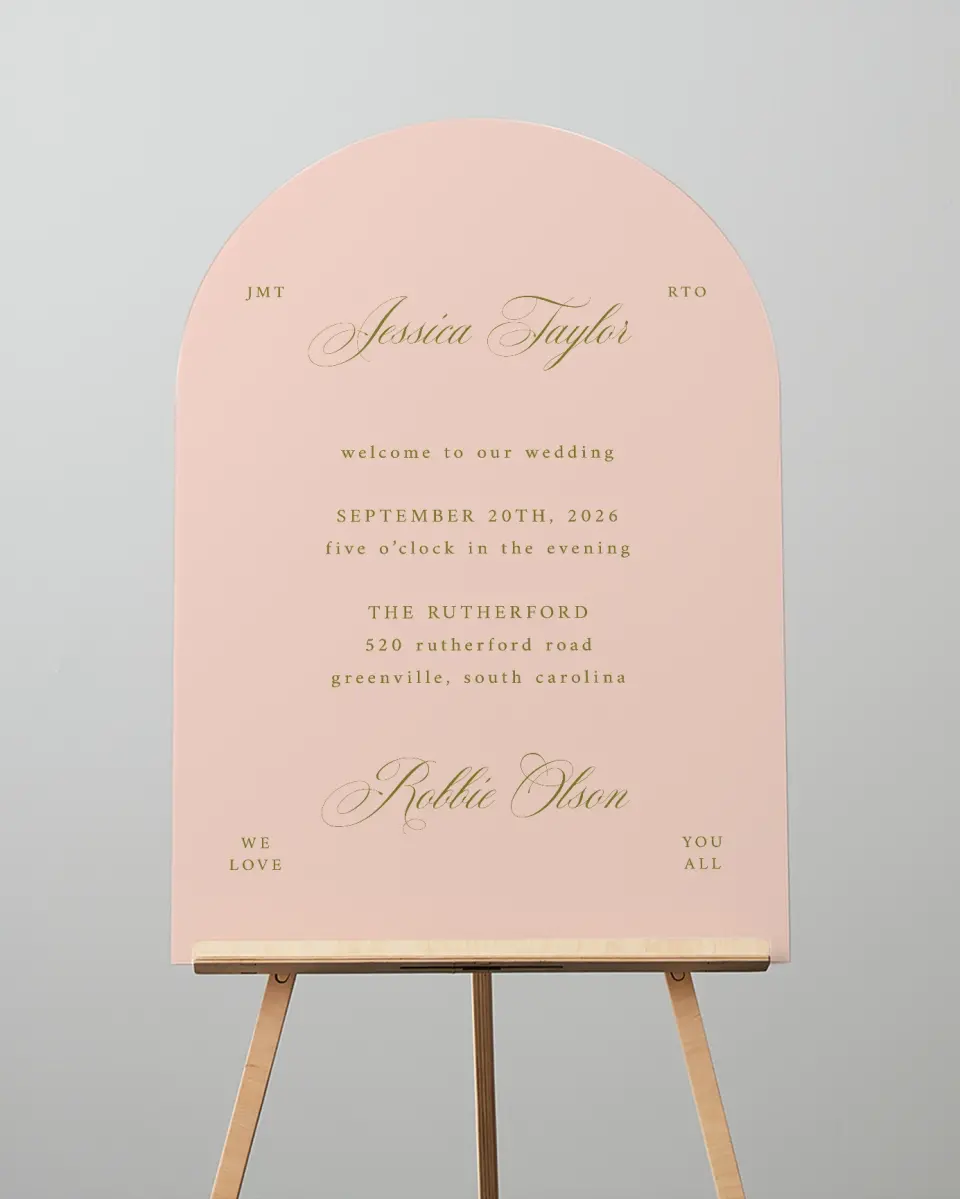 This is a 24" x 36" Arch Welcome Sign called Love Off Script printed in full color