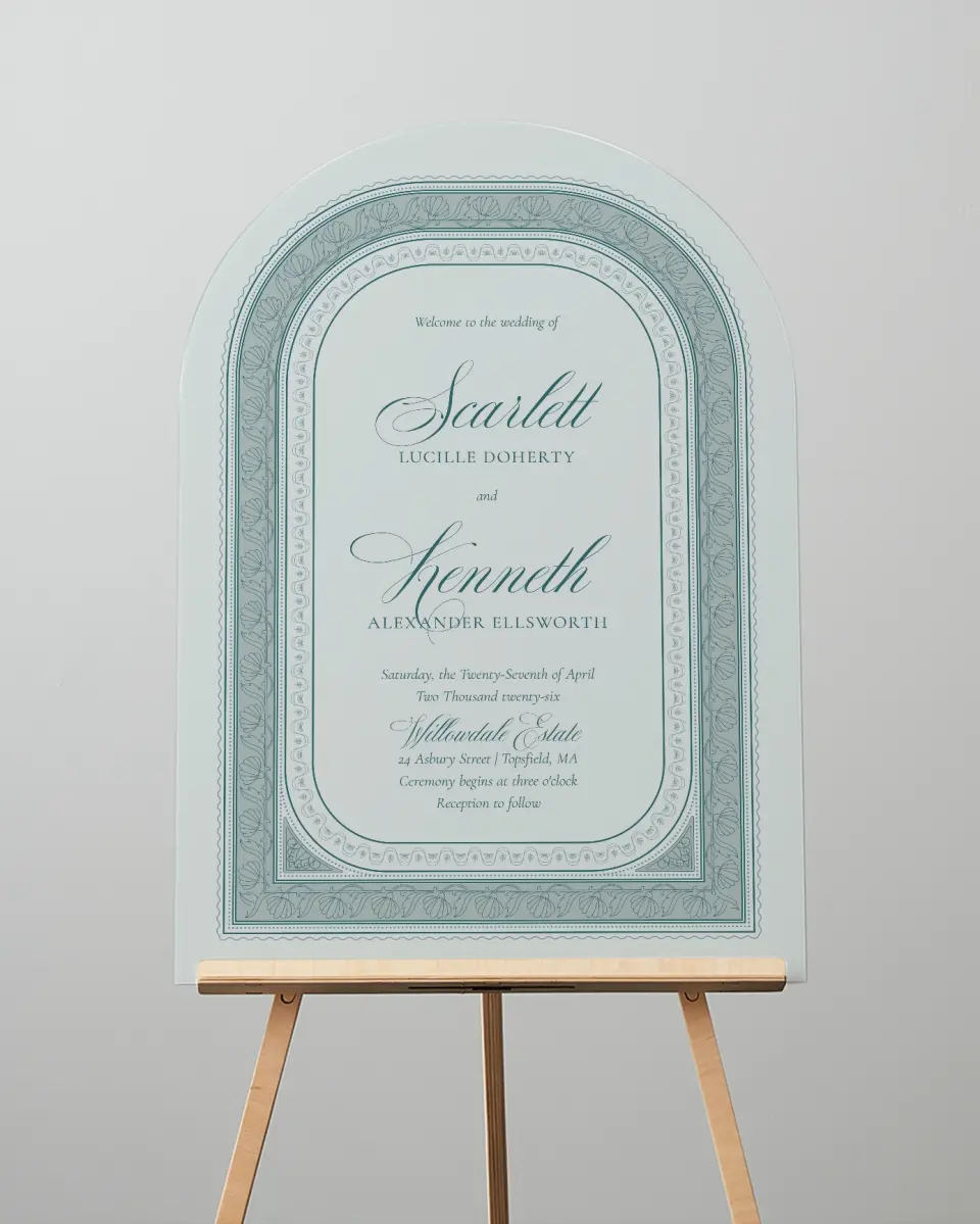 This is a 24" x 36" Arch Welcome Sign called Delicate Vintage printed in full color